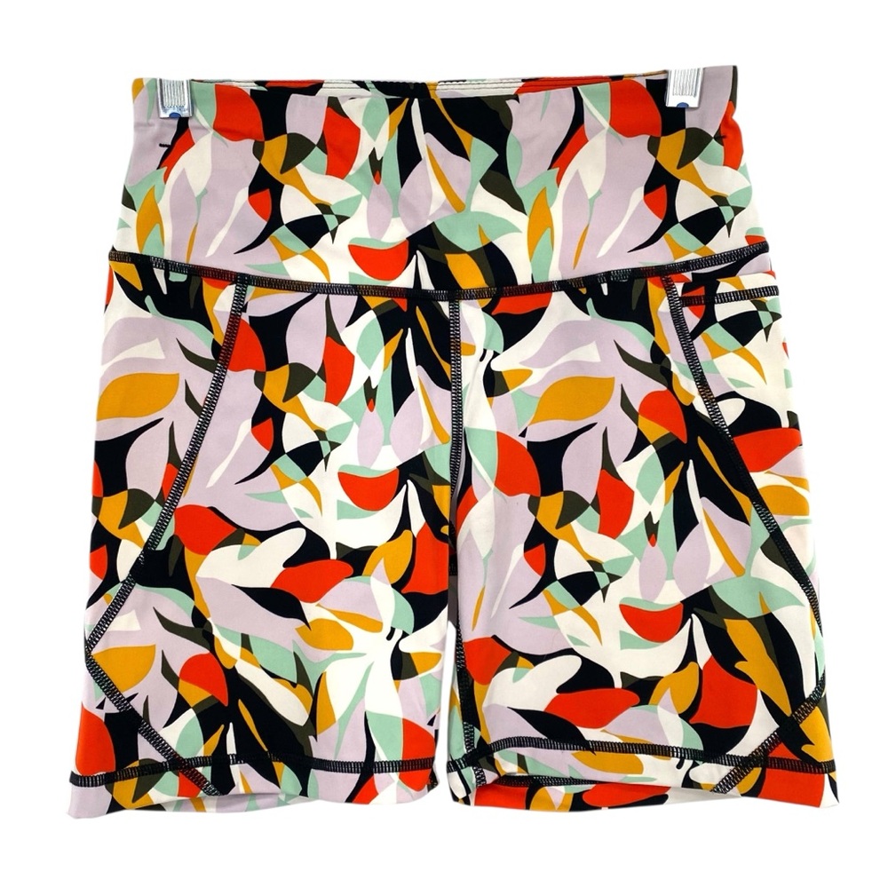Sweaty Betty Multicolor Abstract Leaf Print Bike Shorts